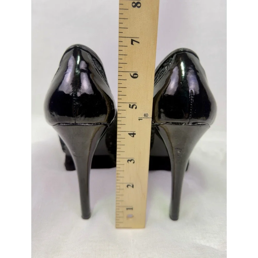 Baby Phat Carla 6M Black Floral Lace Platform Pumps Stiletto Heels Y2K Gloss Trm